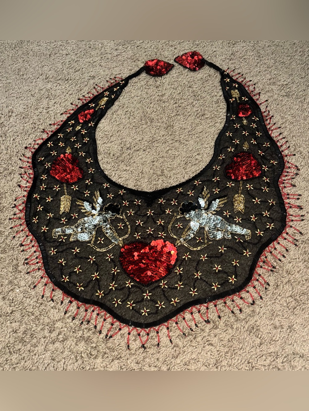 100% Silk Beaded Capelet Shawl Cupid Hearts